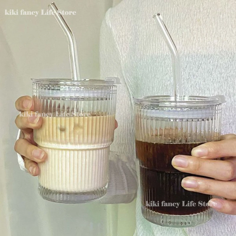 Glass Cup With Straw Glass Iced Coffee Cups With Lids And Straws Portable  375ml Iced Coffee Glass Drinking Cups For Coffee - AliExpress