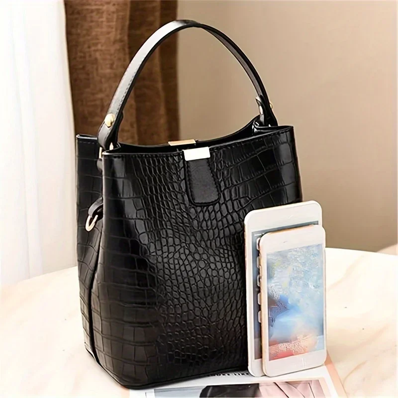 Vintage Stone Pattern Bucket Tote Bag Classic Leather Shoulder Crossbody Bag for Women's Handbag & Purse Suitable for Daily Use