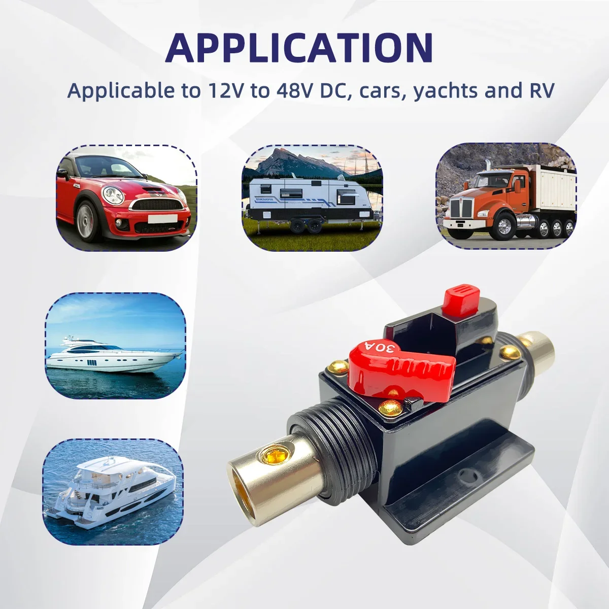 20A to 150A Circuit Breaker Fuse Manual Reset Inline Waterproof Auto Car Yacht AV Aduio Video System 12V 48VDC Circuit Breaker