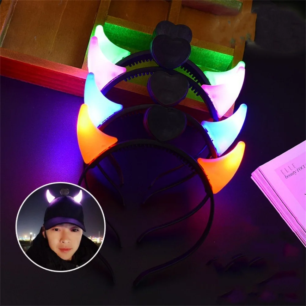 Led Devil Horn Light Up Headband Evil Halloween&Christmas Party Decor Party Glitter Headwear Cosplay Party Costume Hair Hoop
