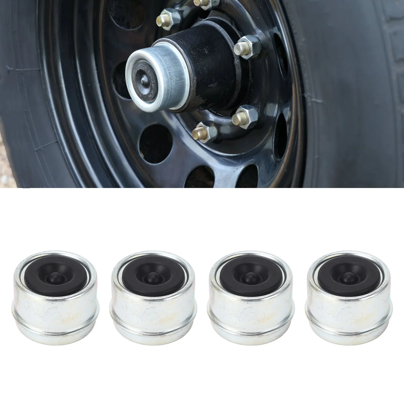 Trailer Bearing Dust Cap 4pcs 1.98in Trailer Bearing Dust Cap Trailer Axle Grease Oil Cap with Rubber Plugs for 2000 to 3500 Lbs Wheel Hubs