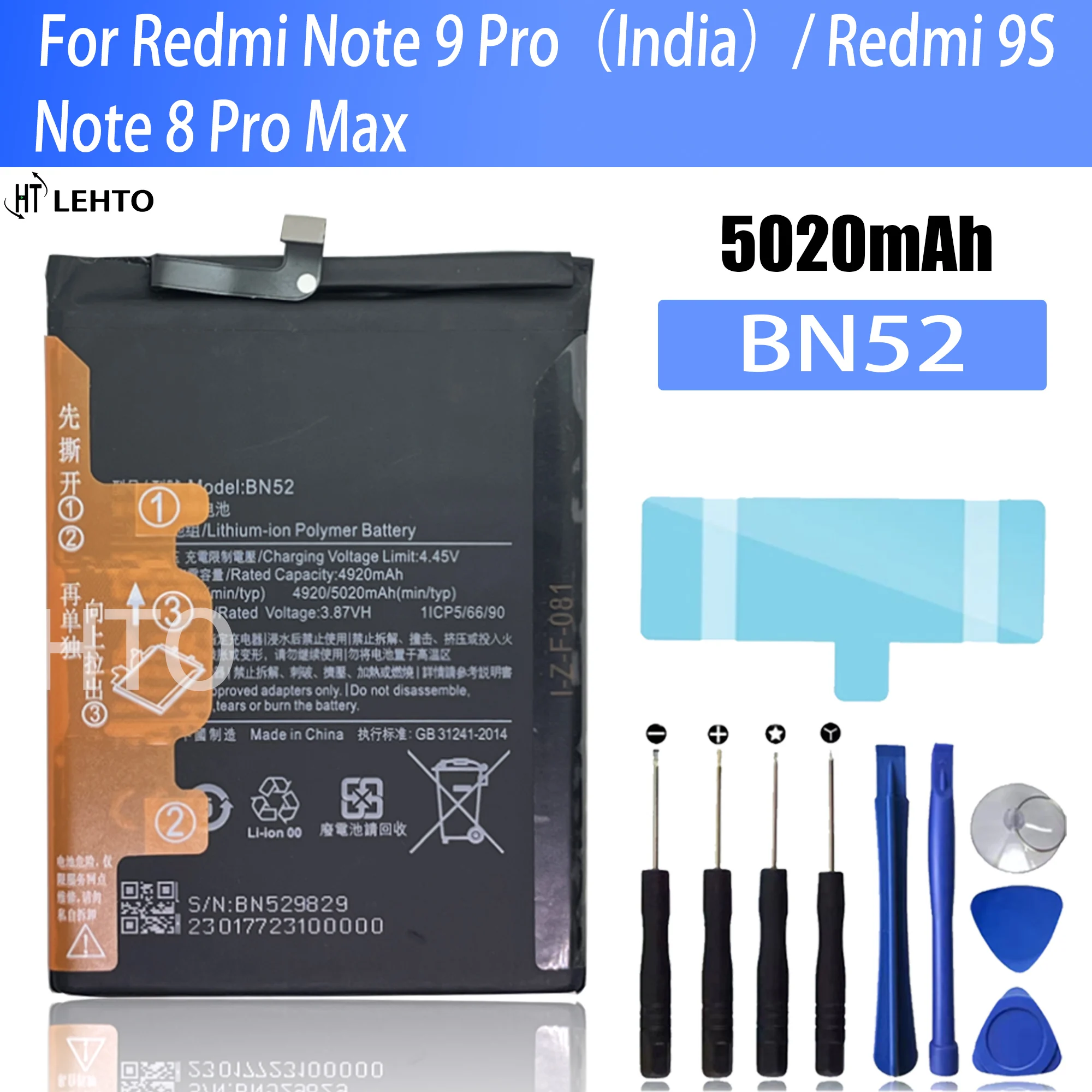 

100% New Original BN52 Battery For Xiaomi Redmi Note 9 Pro India / Redmi 9S Note 8 Pro Max Phone Replacement Bateria