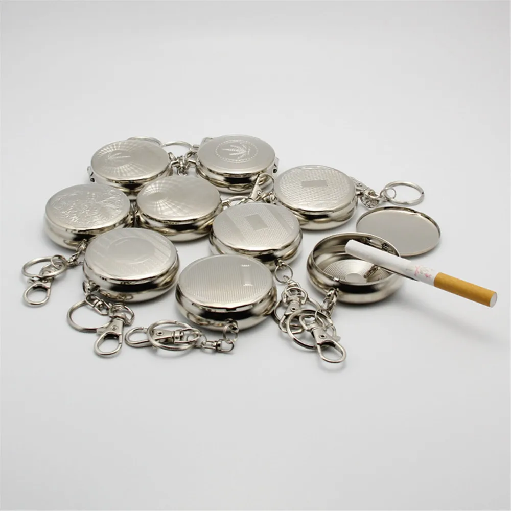 Mini Cigarette Ashtray with Key Chain Smoking Accessories Stainless Steel Portable Round Shaped Silver Cigarette Supplies