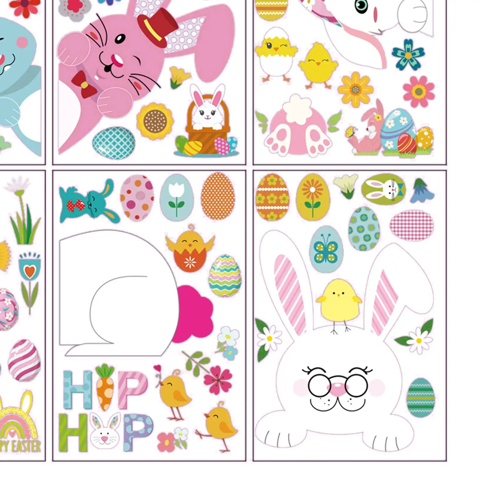 9 Sheets Easter Bunny Window Stickers Cute Easter Eggs Decals for Kids Home