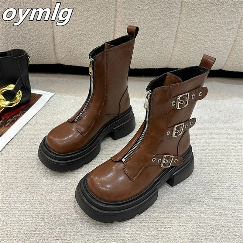 Thick soled fashionable and minimalist women's boots 2023new autumn and winter casual belt buckle Western sweet cool short boots