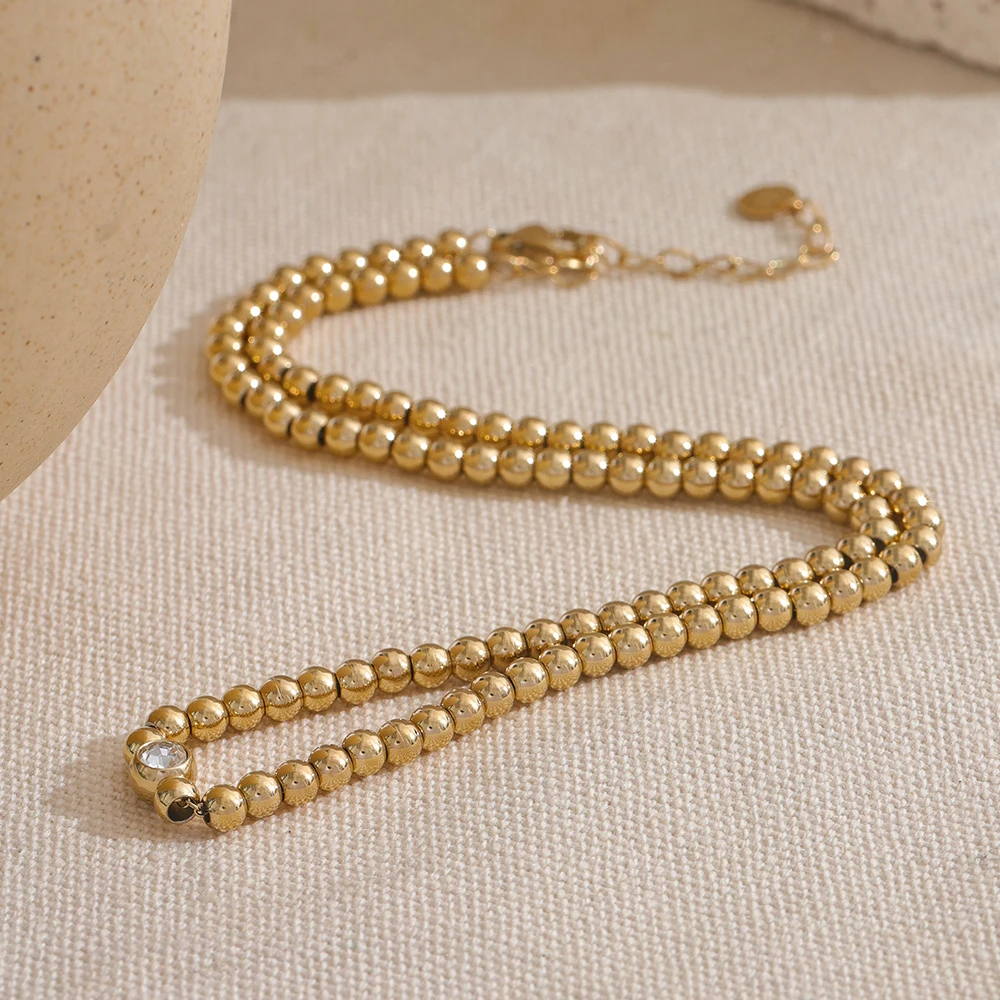 Yhpup 18K PVD Plated Round Beads Chain Handmade Necklace