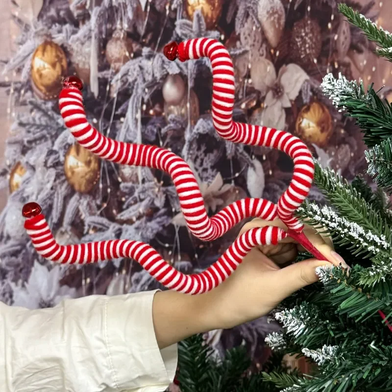 8/1x Wool Bell Candy Cane Ornaments Classic Holiday Season Tree Decor Christmas Plastic Swirl Stick Ornaments with Curly Picks