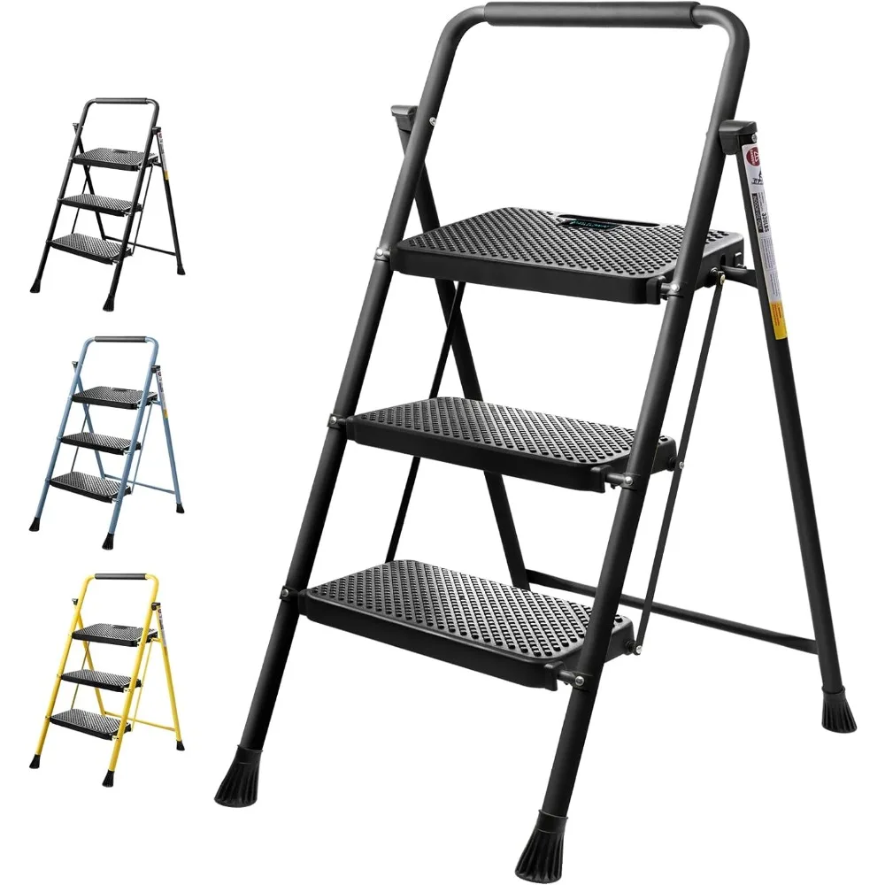 

TICONN 3 Step Ladder, Heavy Duty Foldable Step Stool, 330lbs Rated Portable Steel Folding Stool with Wide Anti-Slip Steps