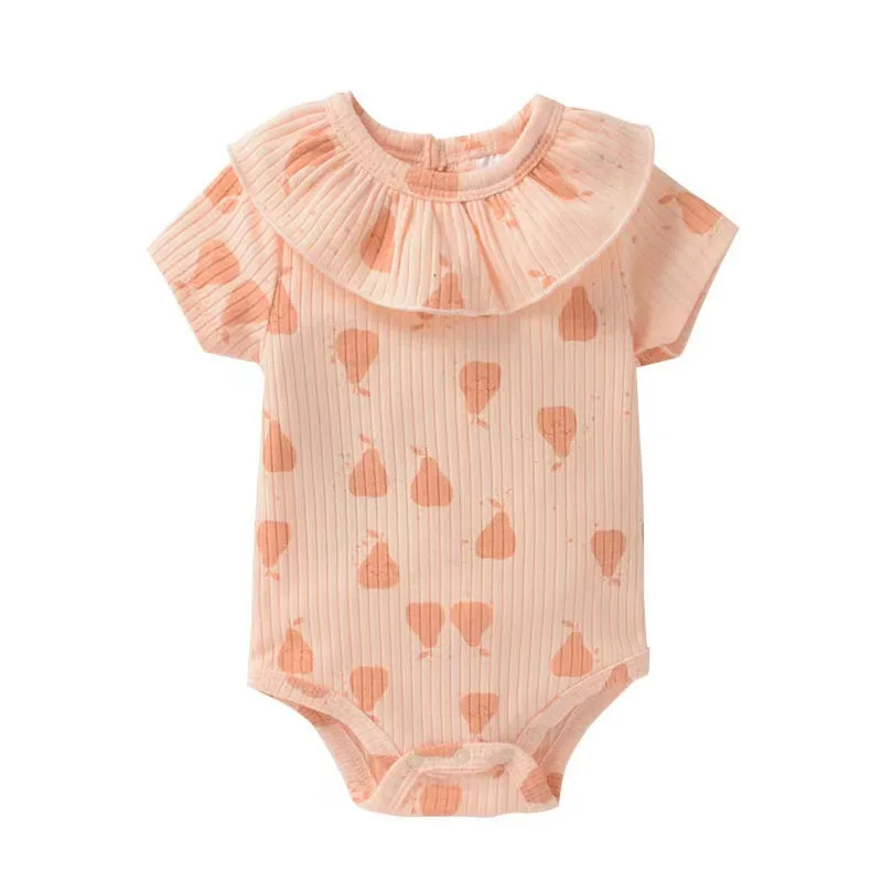 0-12M Baby Floral Romper Pit Threaded Baby Girl Clothes Short-sleeved Baby Jumpsuit Solid Newborn Baby Clothing  for