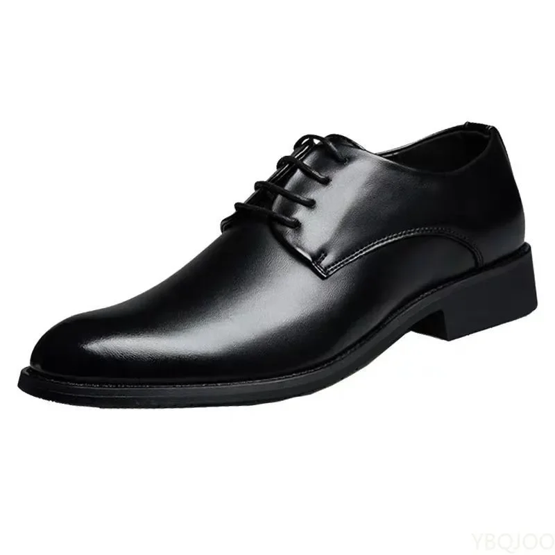 Breathable Lace Up Groom Wedding Shoes Men's Leather Shoe British Business Dress Pointe Toe Heigh Increasing Insole Non-Slip man