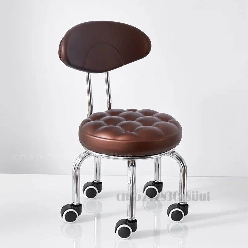Foot Stool Aluminum Alloy Pulley Stool Low Round Stool with Wheels Home Bench Creative Back Chair Lazy Housework Seat Three Sizes Available