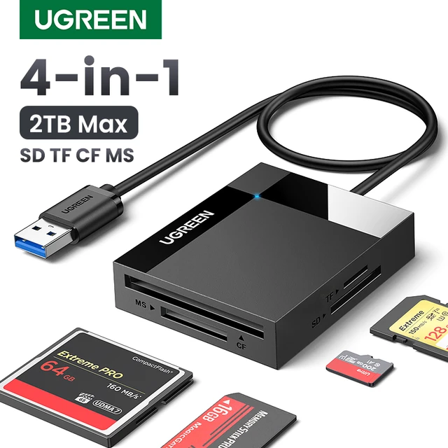 Ugreen – Lecteur De Cartes Flash Compact 4 En 1, Usb 3.0