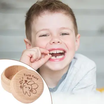 Tooth Fairy Box With 3D Baby Round Gifts Engraved Meaningful Easy To Put Small Cute Lost Teeth Keepsake Wooden 2