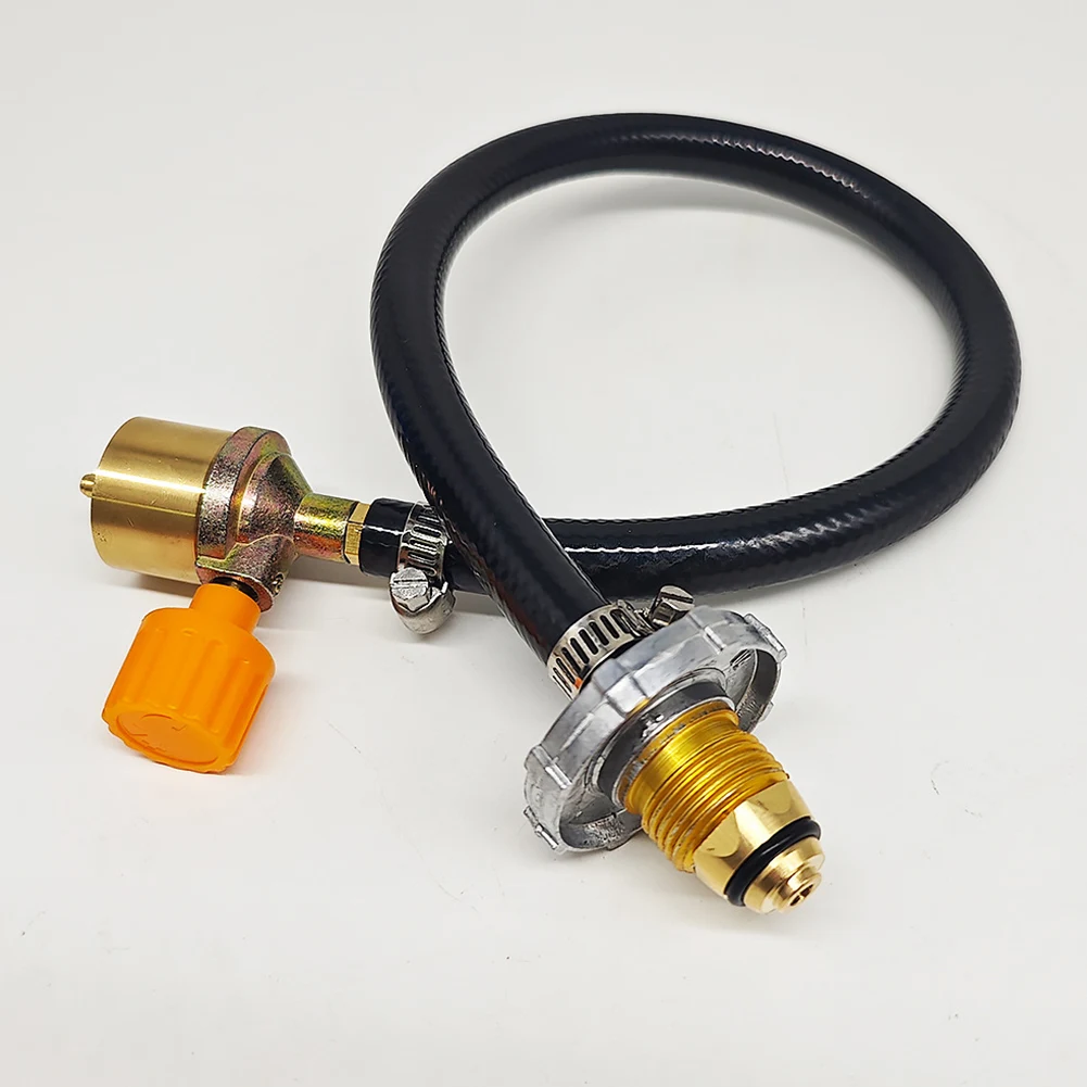 Gas Adapter Connection Hose with ON-Off Control Valve Propane Refill for Outdoor Camping Copper