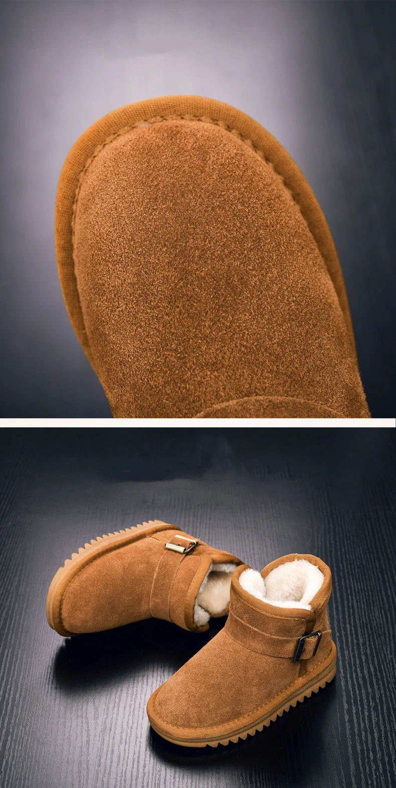 Description Picture 5 of item2024 New Children Snow Boots Baby Girl Short Boots Thickened Plush Children Solid Color Comfortable Buckle Strap Shoes