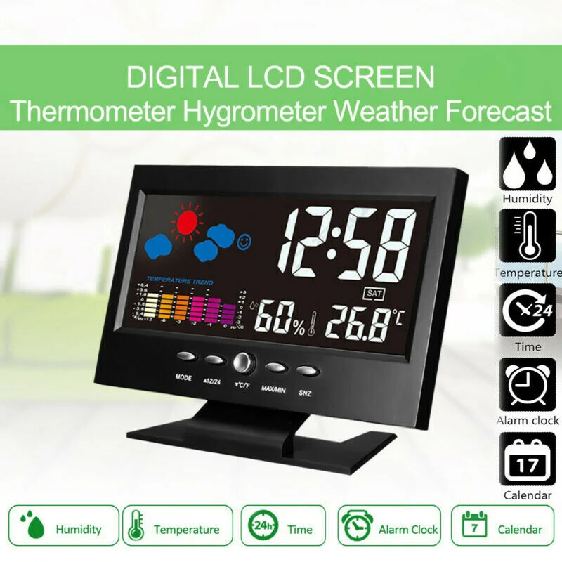 Wireless Weather Station Alarm Clock Indoor Outdoor Temperature Hygrometer