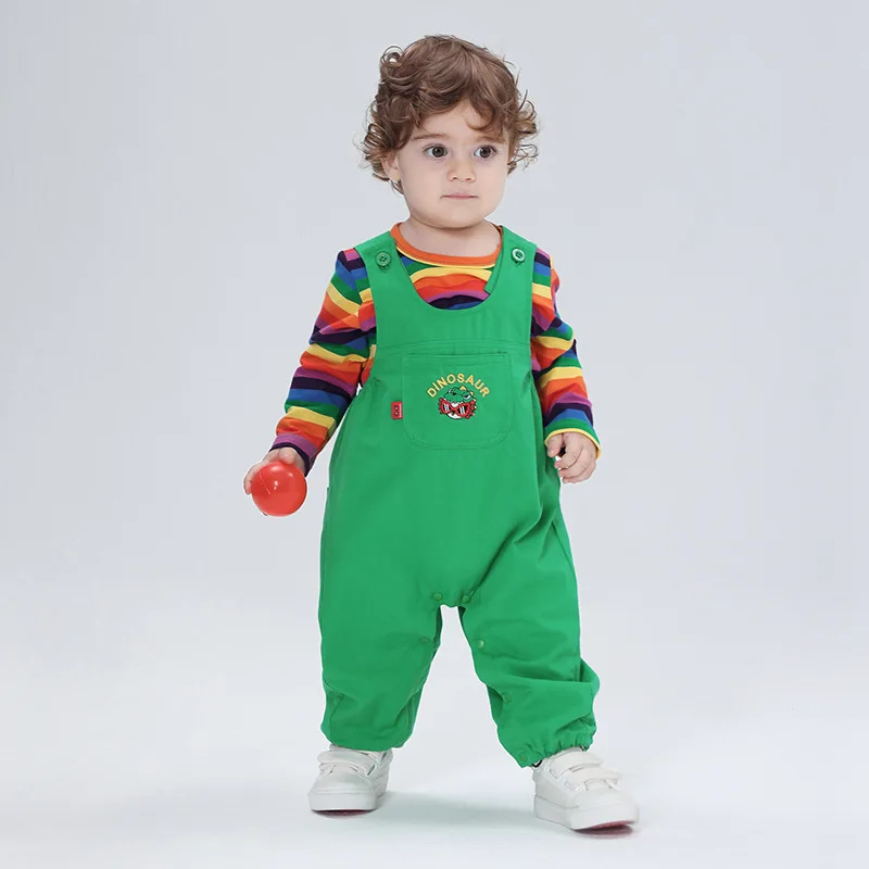 Kawaii Dinosaur Baby Rompers Girls Boys Bodysuit Overall+T-shirt Infant Long Sleeve Children\'s Set Cartoon Fashion Child\'s