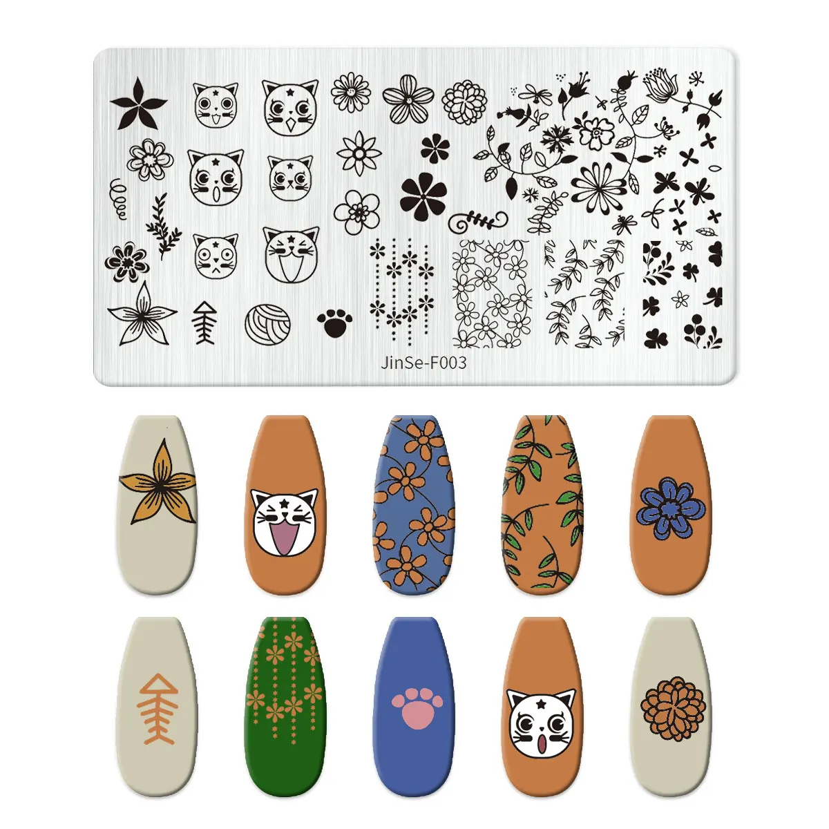 Catoon Cat Nail Stamping Plates Animal Image Flower Leaves Printing Stencil Nail Stamp Templates Nail Art Tool Nails Decoration 6
