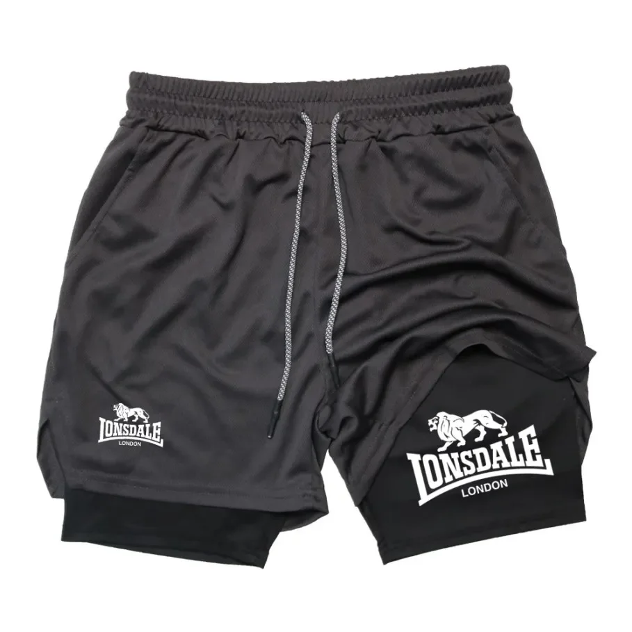print 2 in 1 running shorts form gym workout compression shorts with phone pocket towel loop summer sport athletic active Wear 3