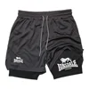 print 2 in 1 running shorts form gym workout compression shorts with phone pocket towel loop summer sport athletic active Wear 3