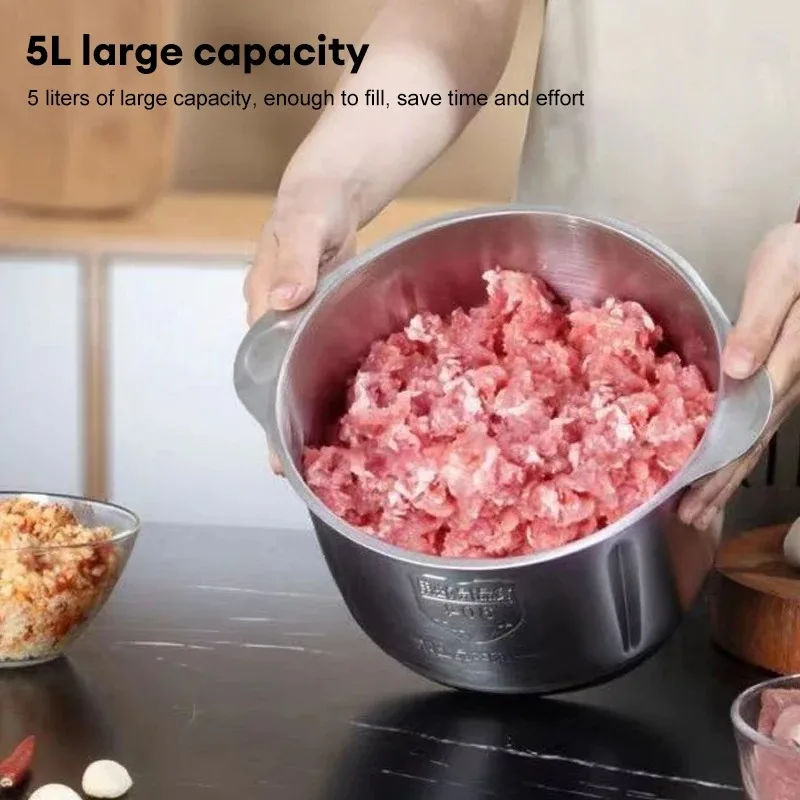 304 Stainless Steel Meat Grinder 3 Gears Adjustment 5L Electric Meat Mincer Mincing Machine Kitchen Chopper Food Processor 5