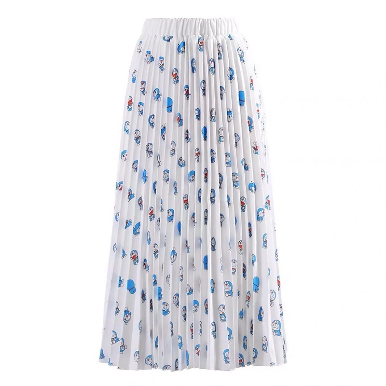 2022 Summer New Women Cartoon Doraemon Print High Waist Mid-calf Length Cartoon Pleated Skirts Active Wear Fashion Party Skirts black midi skirt Skirts