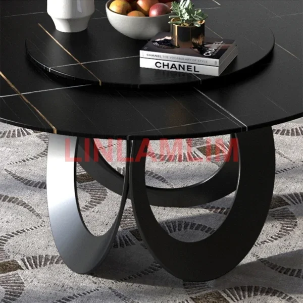 MANBAS Dining Room Furniture, Sintered Stone Table Set Featuring 6 Leather Chairs and Stainless Steel Design / Kitchen Furniture