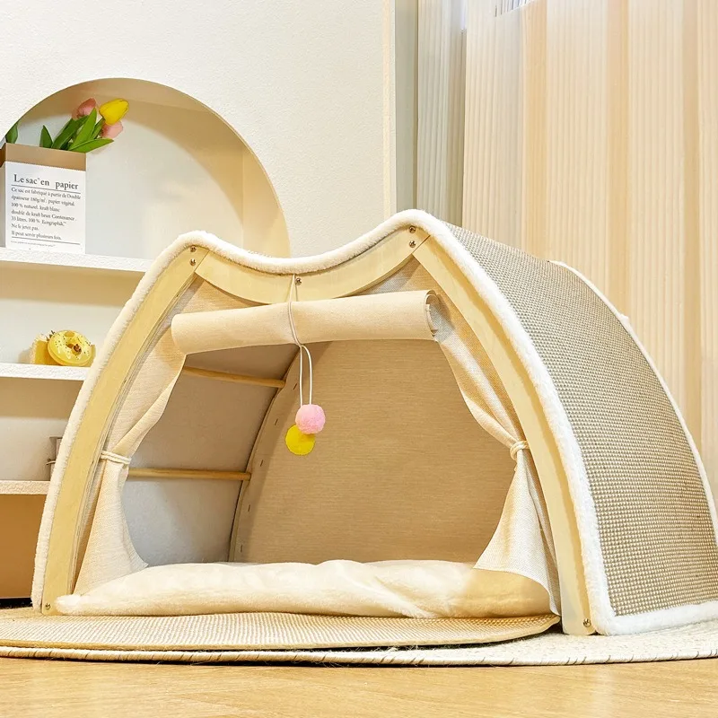 Warmth Enclosed Wooden  Scratching Board Large Villa Sle  House for All Seasons Indoor Pet elter  Tent Dog Bed