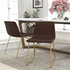 18 inch Dining Table Height Chair, Mid-Back Sled Base Dining Chair in Dark Brown LeatherSoft with Gold Frame, Set of 2 1