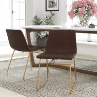 18 inch Dining Table Height Chair, Mid-Back Sled Base Dining Chair in Dark Brown LeatherSoft with Gold Frame, Set of 2 1