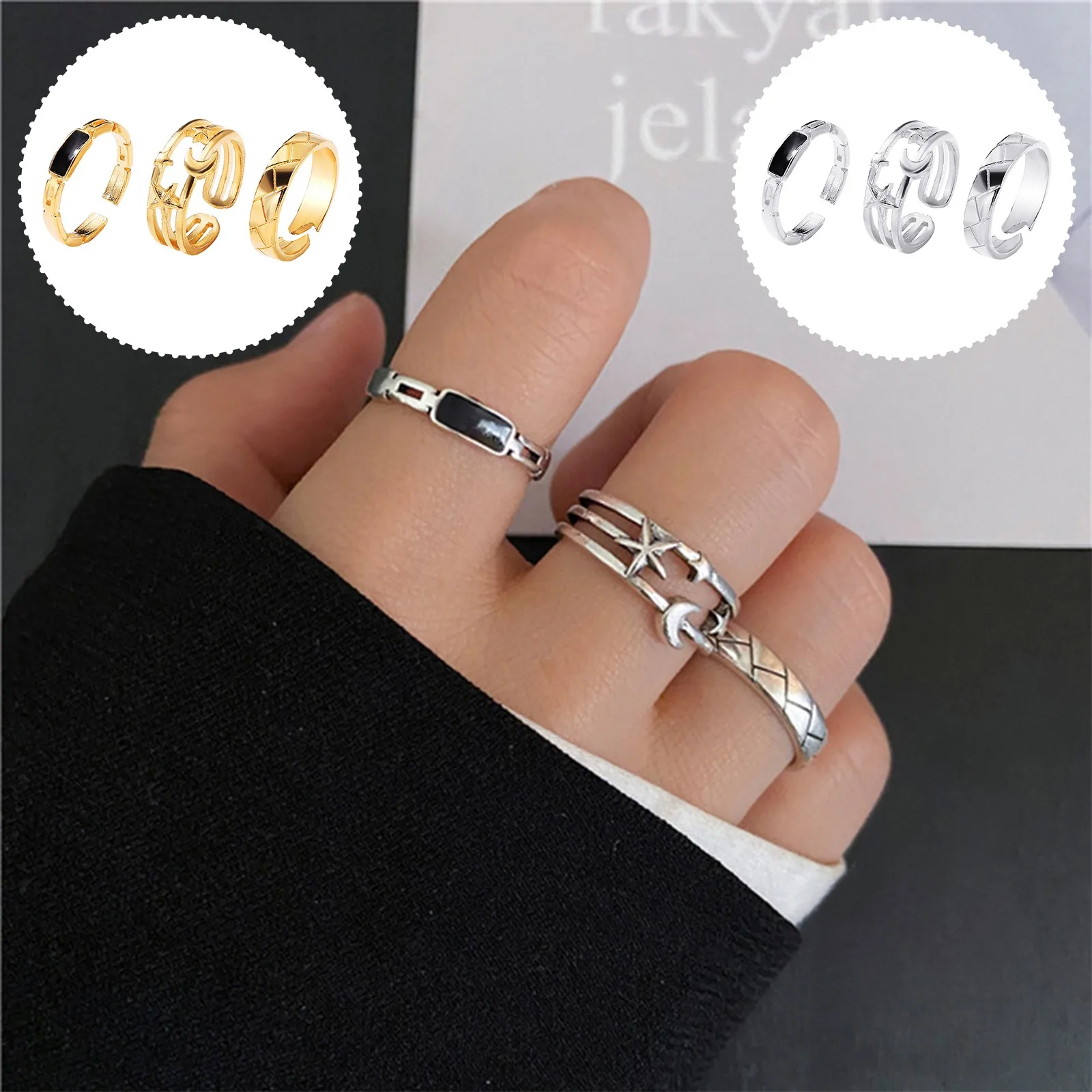 Fashion Trend Metal Retro  3 Piece Set Blue Zircon Joint Ring Jewelry Exquisite  Premium Rings For Women Free Shipping Anillos