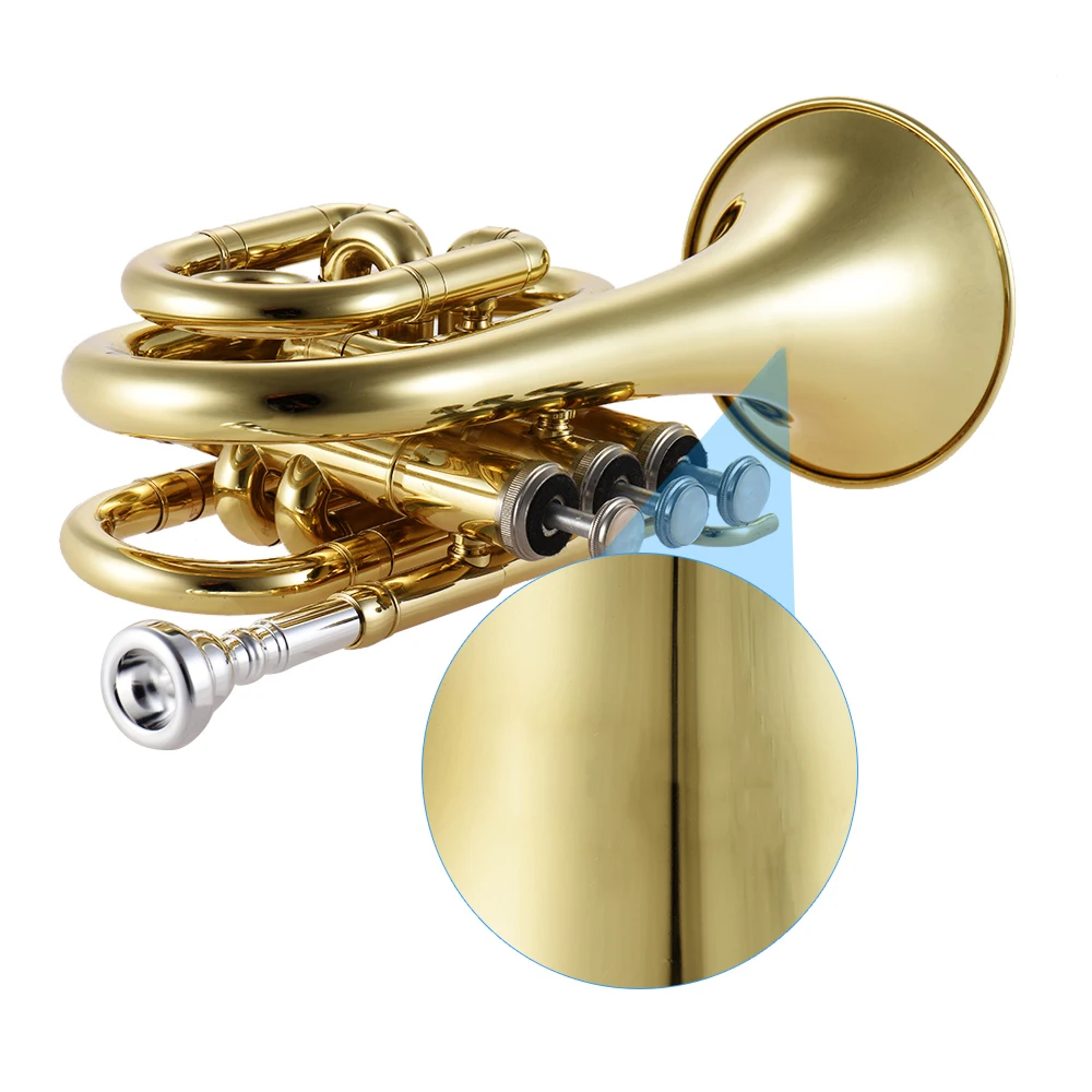 Mini Pocket Trumpet Bb Flat Brass Wind Instrument with Mouthpiece Gloves Cleaning Cloth Carrying Case Brass Trumpet Instrument