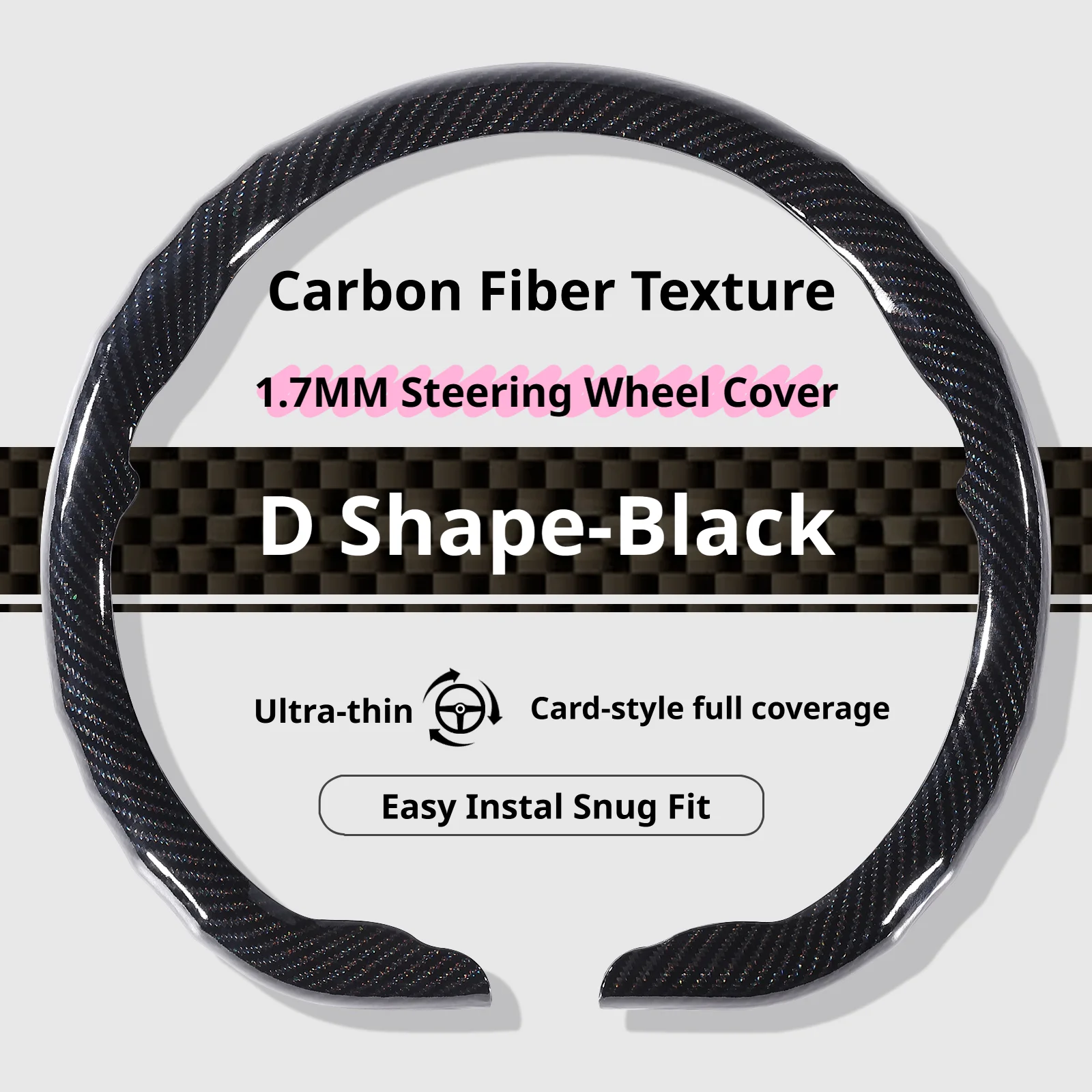 Luxury Carbon Fiber Texture Steering Wheel Cover - 15 Inch