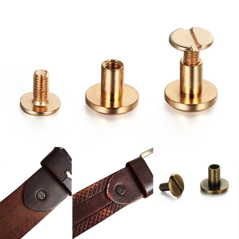 Copper Rivets 10Sets 5/6.5/8mm Copper Binding Chicago Screws Nail Stud Rivets For Album Leather Craft Studs Belt Wallet Fasteners Flat Cap