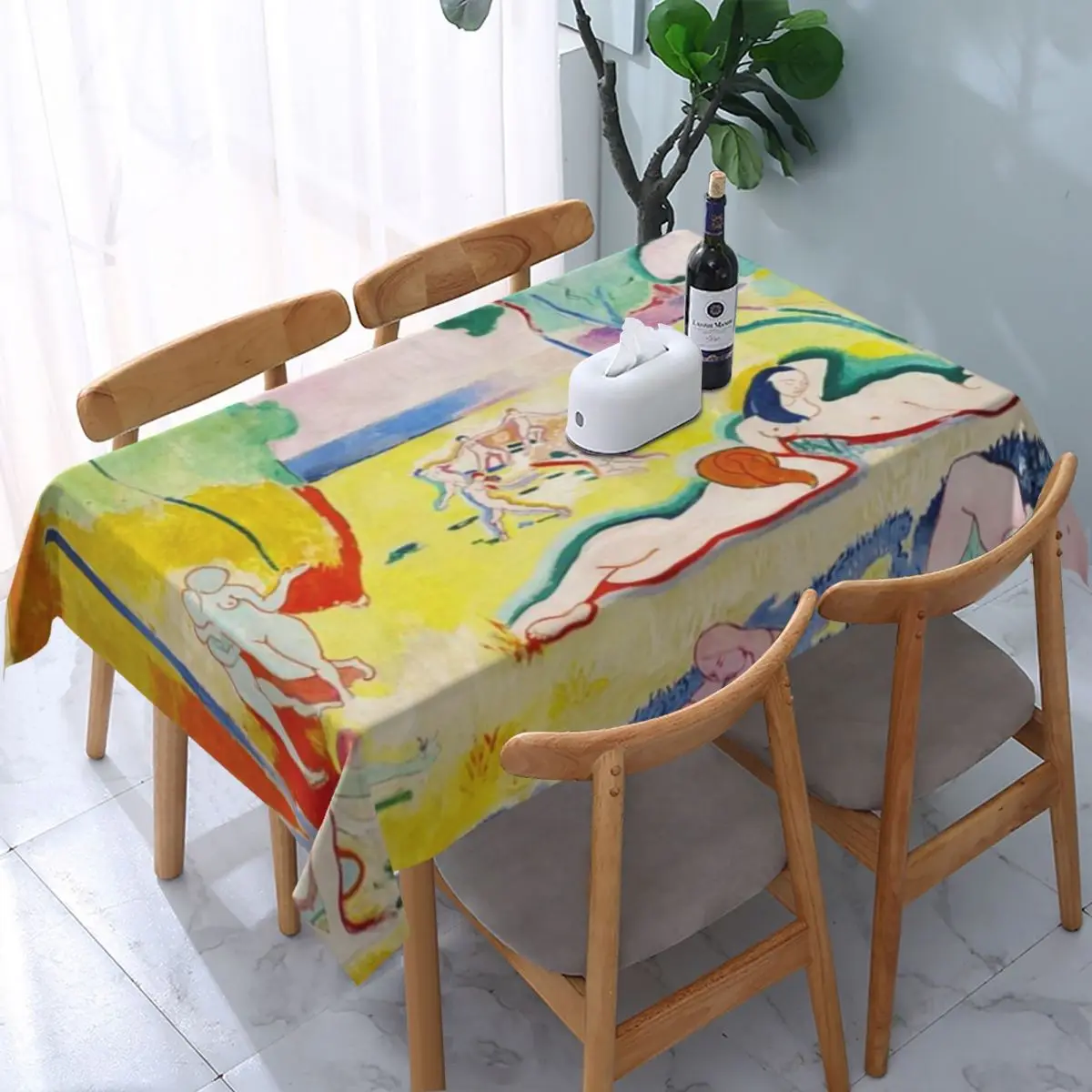 

Rectangular Oilproof Henri Matisse Abstract Art Table Cover Fitted Le bonheur de vivre Table Cloth Backing Tablecloth for Dining