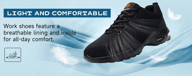 Zapatos De Seguridad Para Mujer LARNMERN Punta De Acero, Ligeros