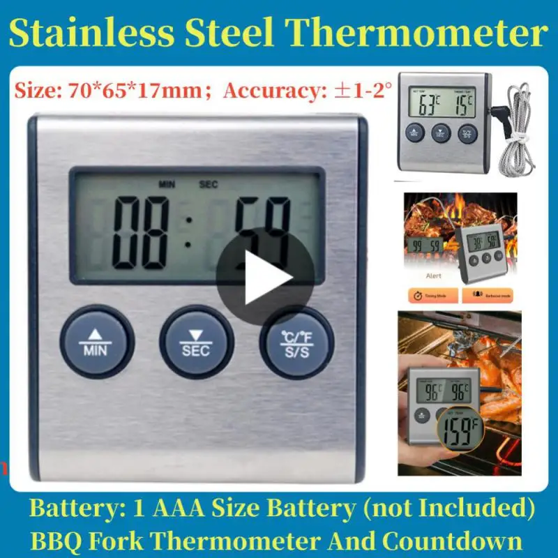 

Kitchen Digital Cooking Thermometer Meat Food Temperature for Oven BBQ Grill Timer Function with Stainless Steel Probe