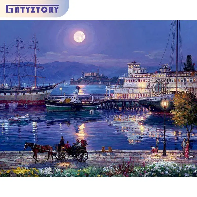 

GATYZTORY Oil Painting By Numbers Handicraft Picture Drawing Sailboat On Lake Diy Crafts On Canvas Gift For Adults Artwork Paint