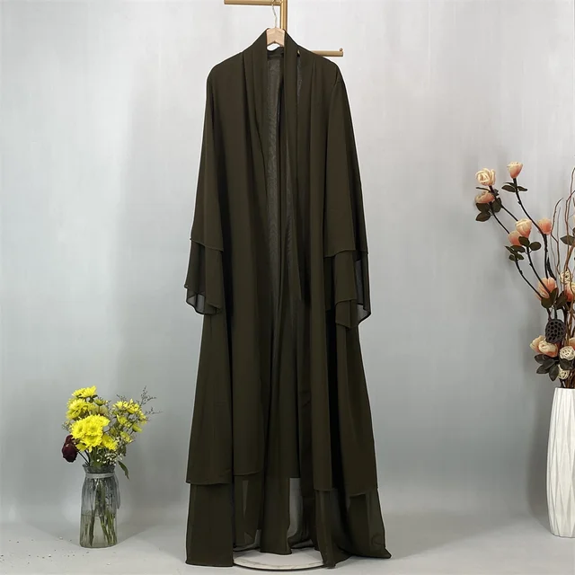 Abaya Ouverte en Mousseline de Soie pour Femme Musulmane, Kaftan Islamique, Caftan Marocain, Robe Modeste, Kimono de Dubaï, Ramadan Kebaya