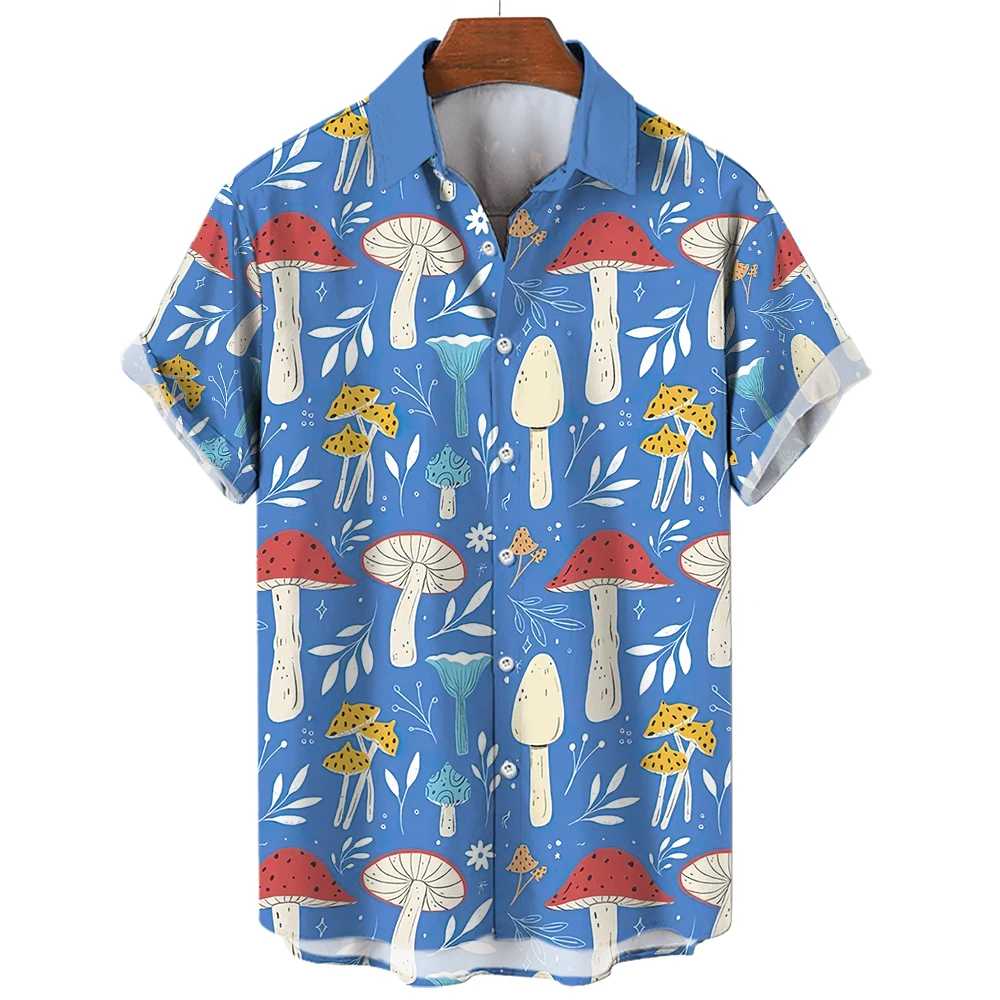 

2024 Hawaiian Mushroom Plant Shirt For Men Casual Short Plus Size 3d Print Tops Vintage Streetwear Soft Camping Vacation Summer