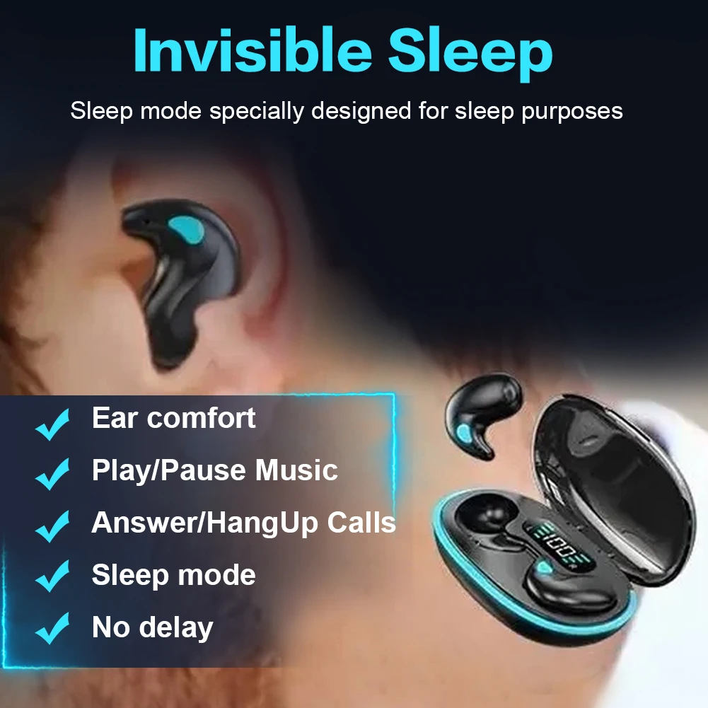 Bluetooth-Compatible 5.3 Sense-Free Micro Sleep Earbuds Noise Cancelling Open Ear Headsets Touch Control for Travel and Business
