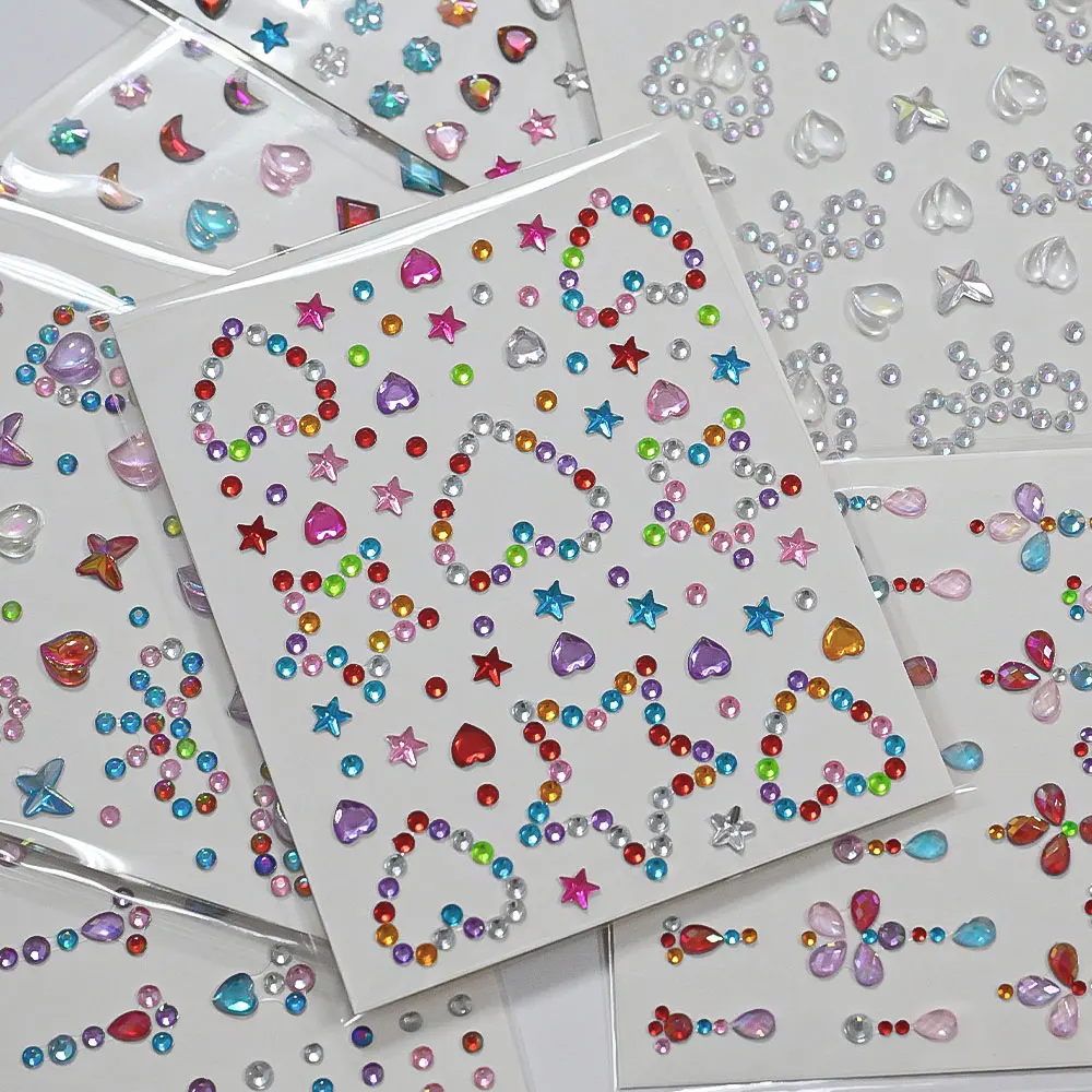 Cute Face Gems Self-Adhesive Stickers Kids Princess Face Rhinestones Makeup Decor 1sheet tattoo sticker makeup rhinestone stickers makeup stickers rhinestone stickers makeup accessories