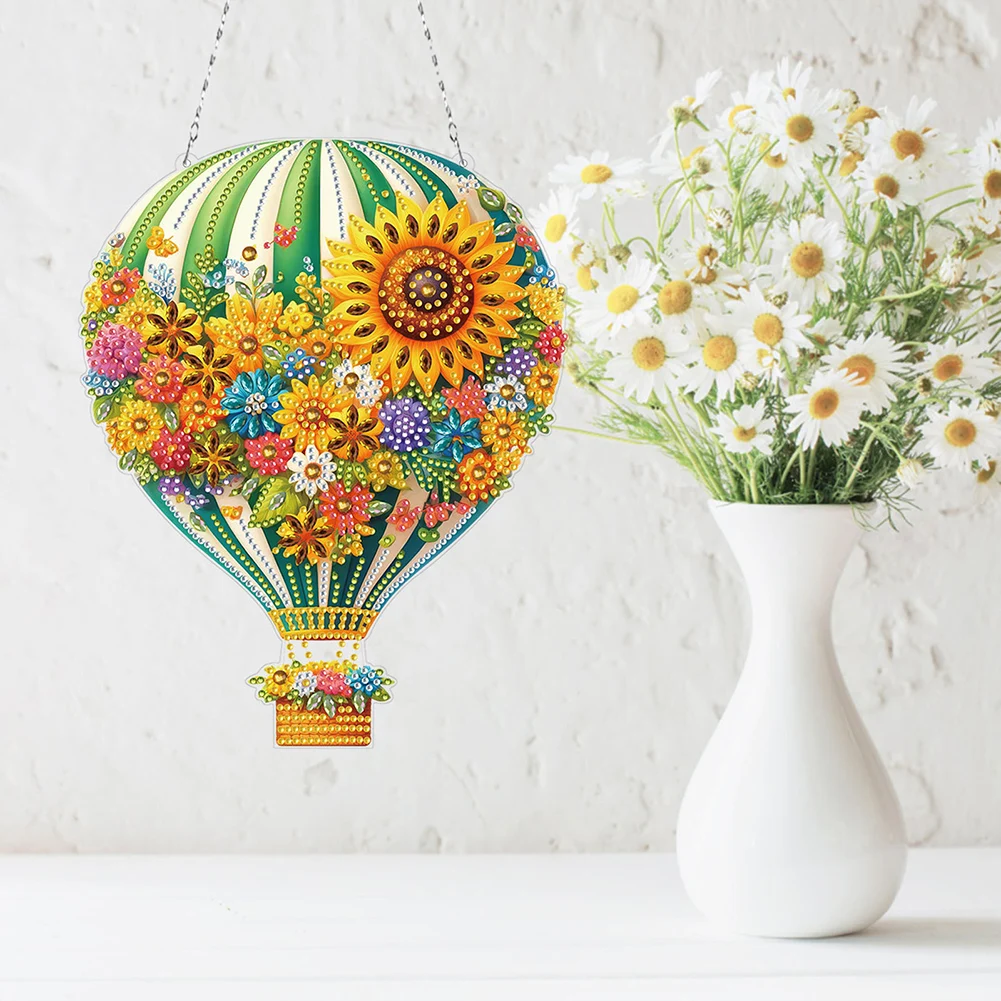 Rhinestone Diamond Art Flower Hot Air Balloon Pendant