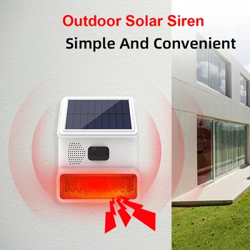 Wireless Outdoor Solar Waterproof Strobe Siren For Home 120db High Decibel 433MHz Burglar Security External Siren Alarm