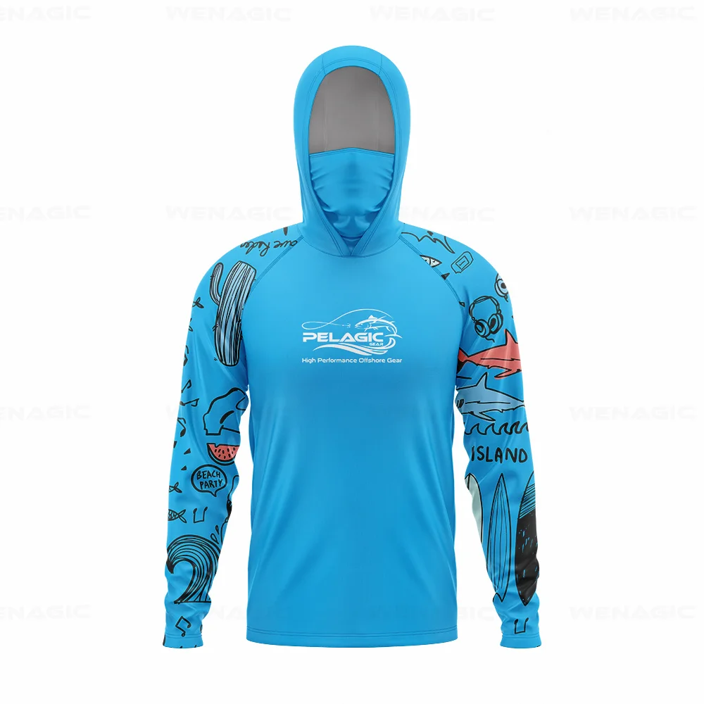 Fishing Shirt Men Hood Long Sleeve UV Protection