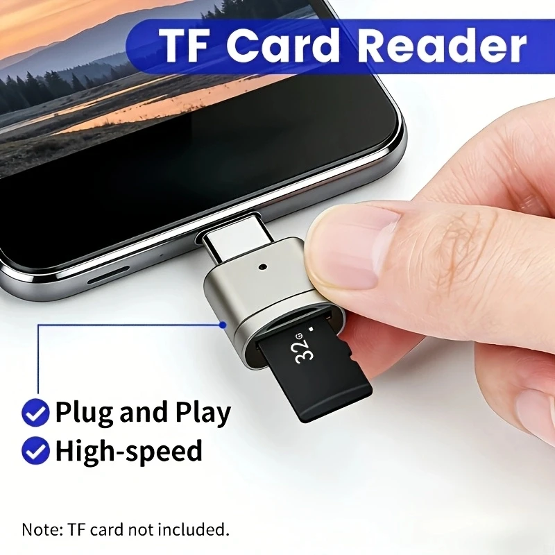 USB C TF Card Reader, USB C to USB A, Portable OTG Card Adapter for 안드로이드 Phone, Camera, Laptop, Metal Type-C Card R