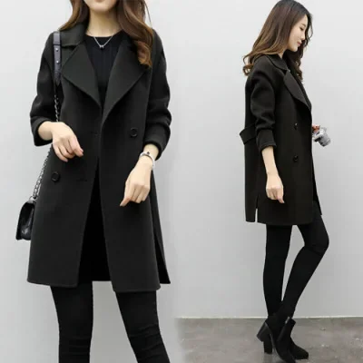 New Women's Medium-Length Woolen Jacket Loose-Fit Slimming - Image 4