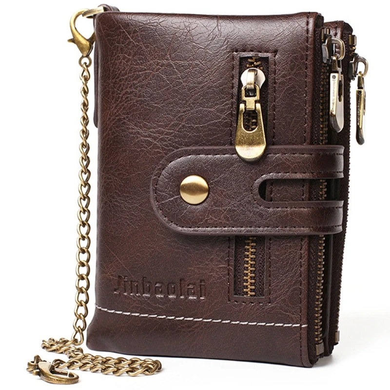 Chain Wallets for Men Leather Bifold Wallet Men Casual Purse Credit Card with Coin Pocket Business Travel Use