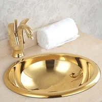 Antique Titanium Golden Copper Plated round Sink with Drainer Classical Luxury for Hotel & Home Bathroom Vanities 2