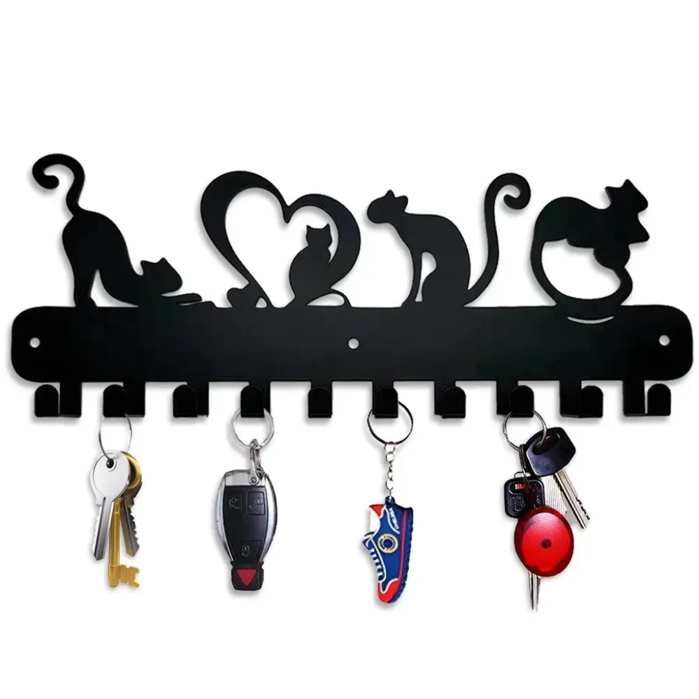 Love Cat Design Key Holder: Metal Wall Mounted Rack Hook, Ideal for Wall Hanging Storage and Key Organization 4